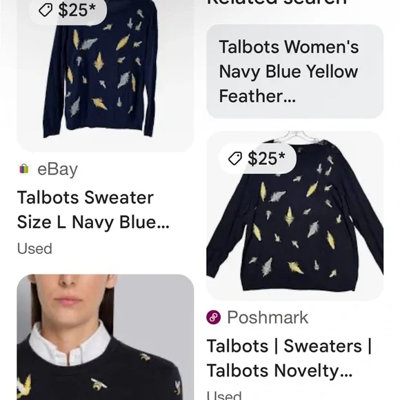 Talbot’s Sz Medium Navy Sweater With Feathers - Picture 7 of 7